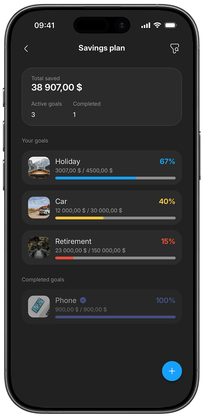 Blue Piggy savings goal screen